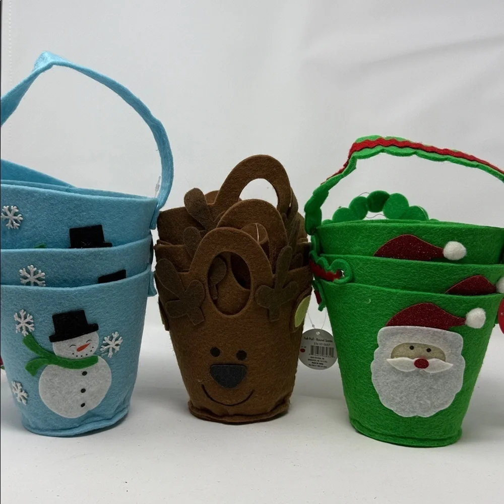 9 Christmas Holiday Felt Buckets for Kids  Set of 9  (3 of each style) 5 inches